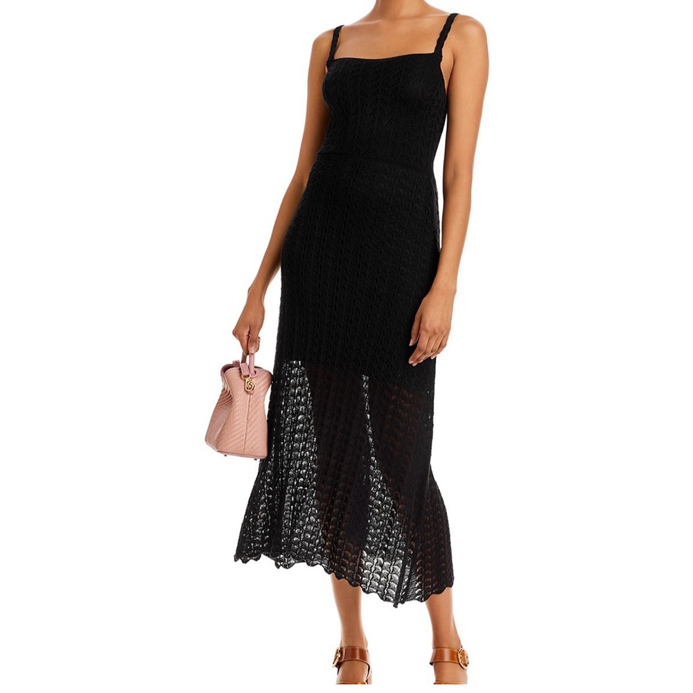 AQUA crochet midi dress, black.
